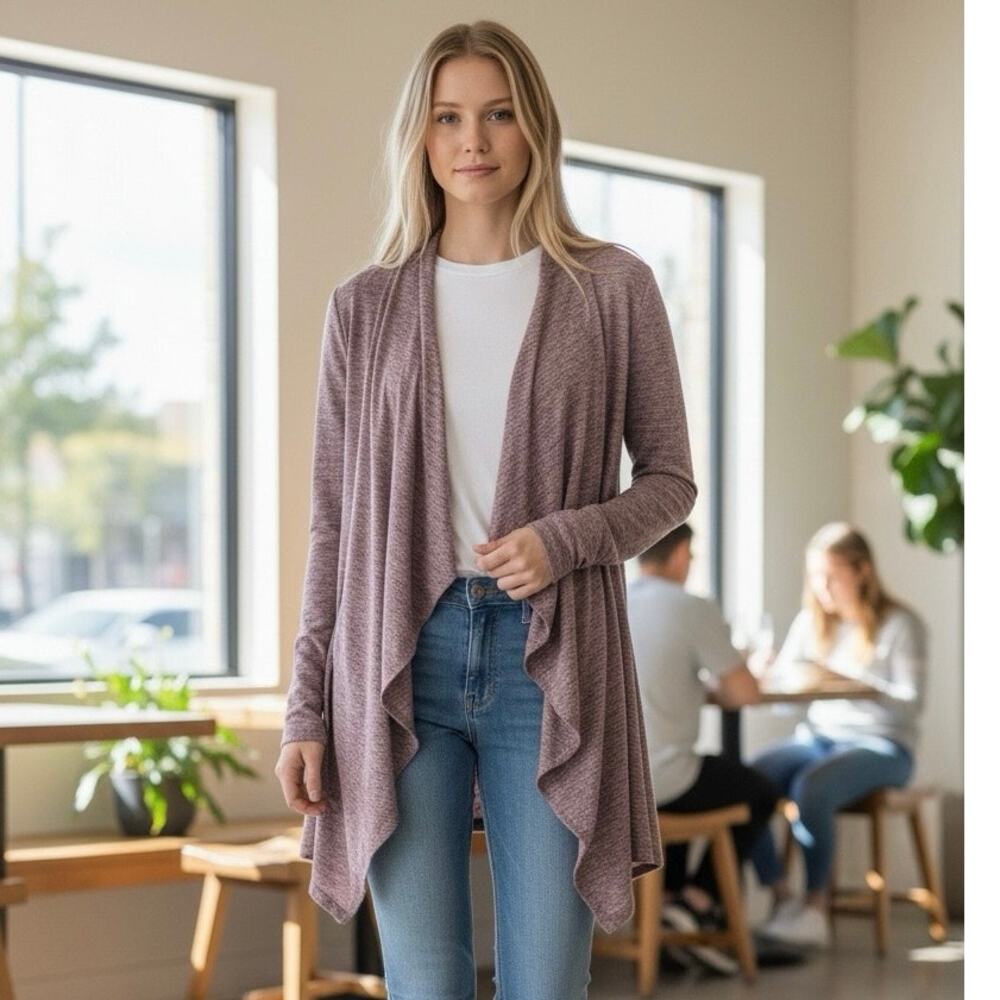 Philosophy Republic Clothing XL Pinot Heather Open Front Waterfall Cardigan Pink